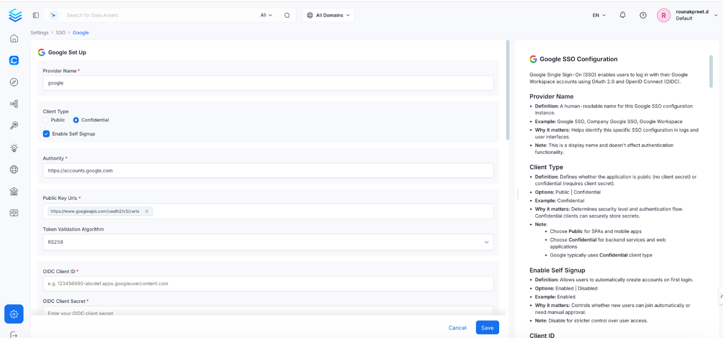 Google SSO Configuration - Confidential Client