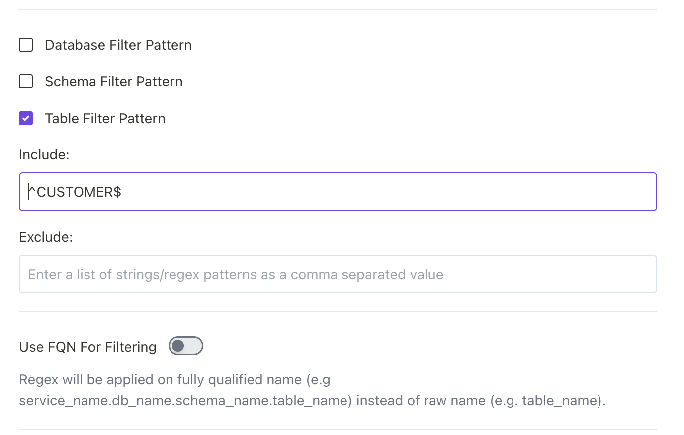 Table Filter Pattern Example 1