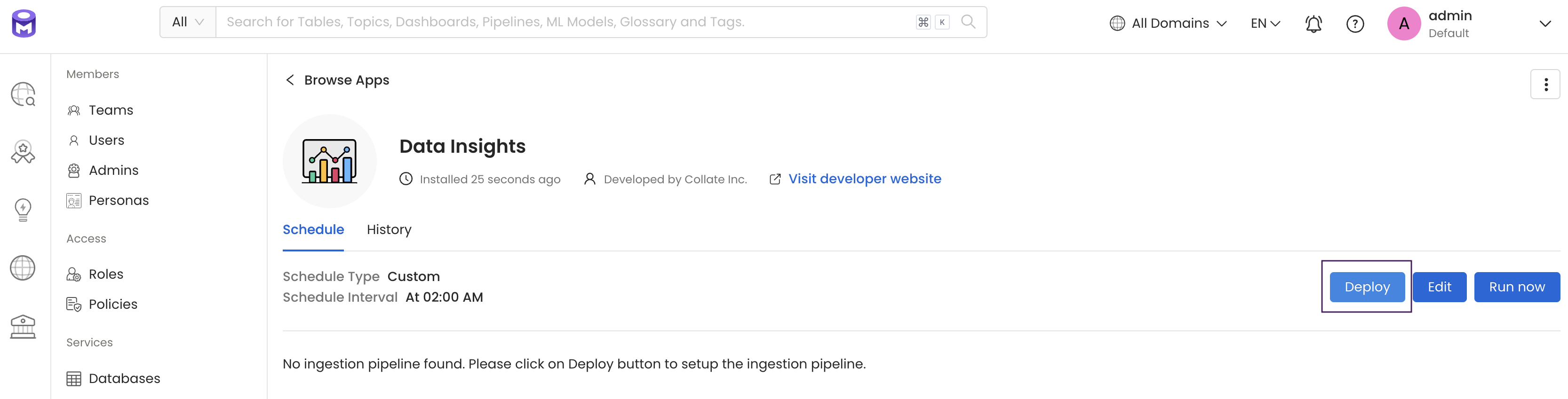 Deploy the Data Insights Pipeline