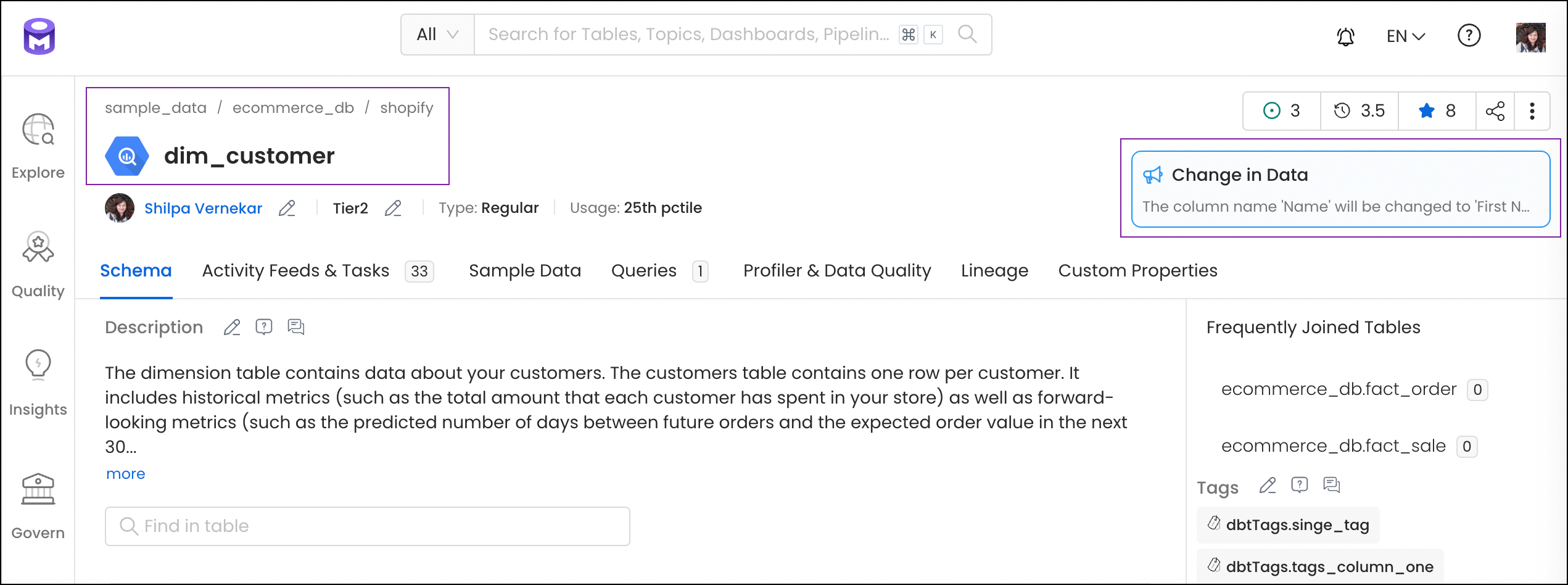 Banner on Data Assets Page