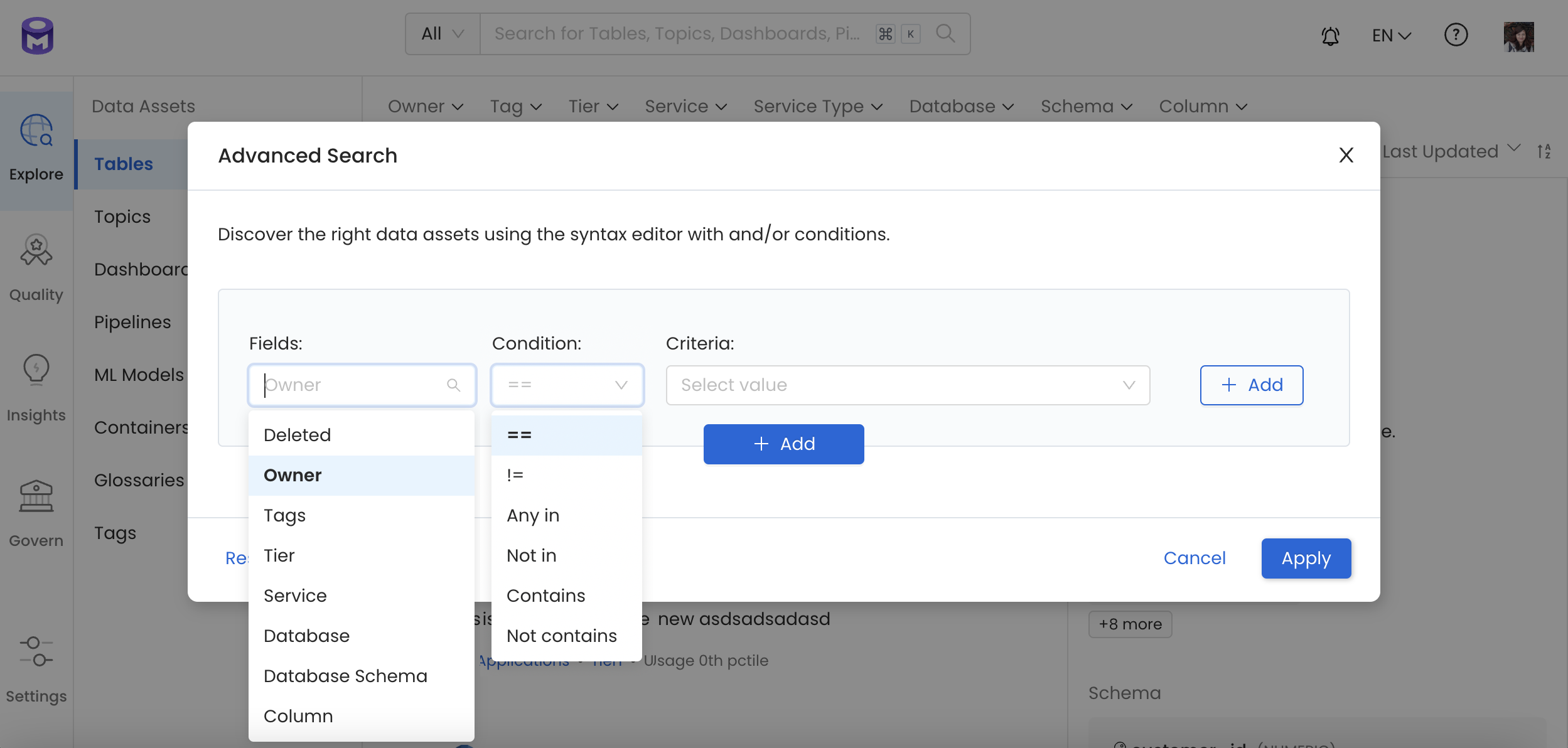 Add Complex Queries using Advanced Search