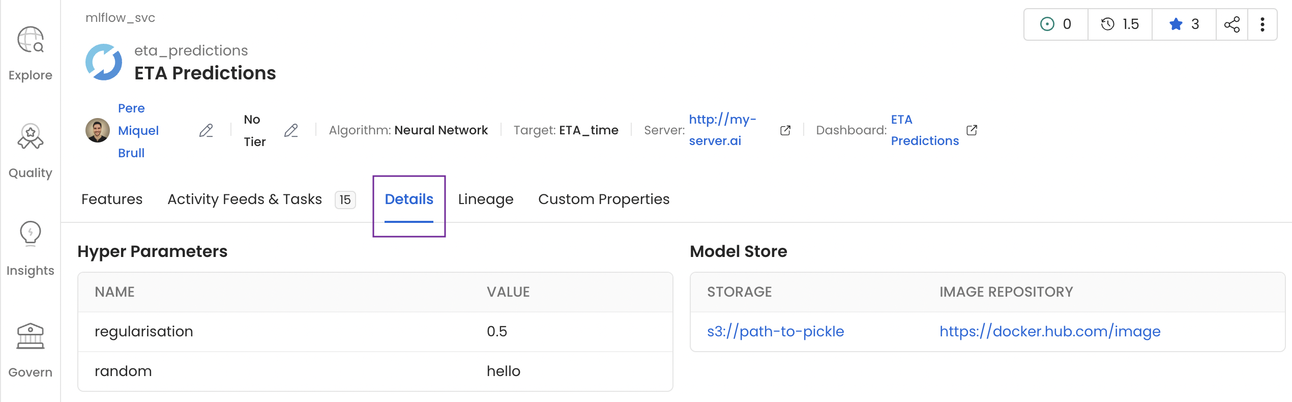 ML Models: Details Tab