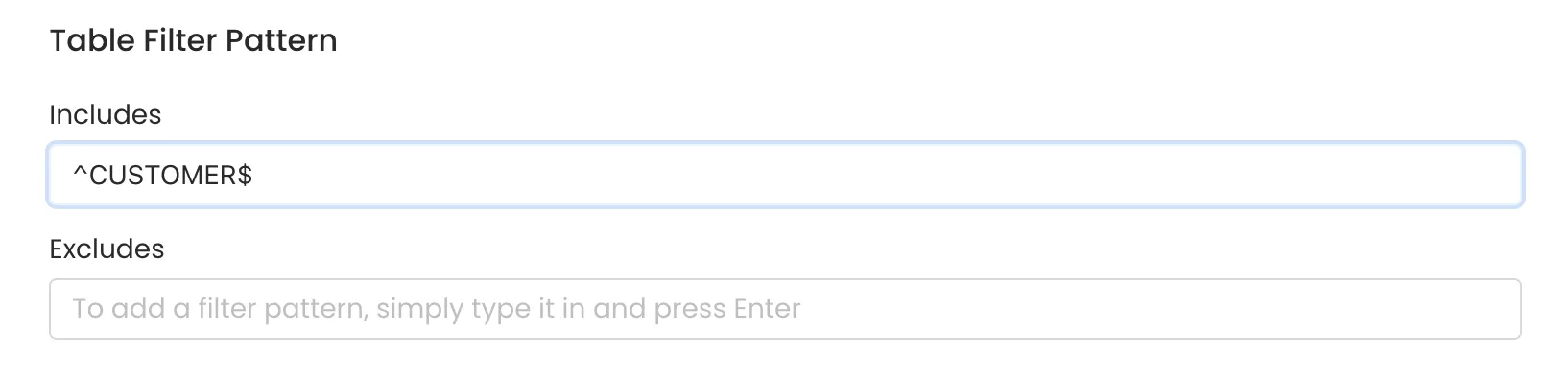 Table Filter Pattern Example 1