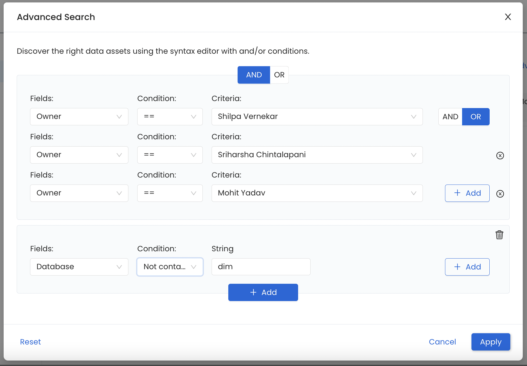 Advanced Search Conditions