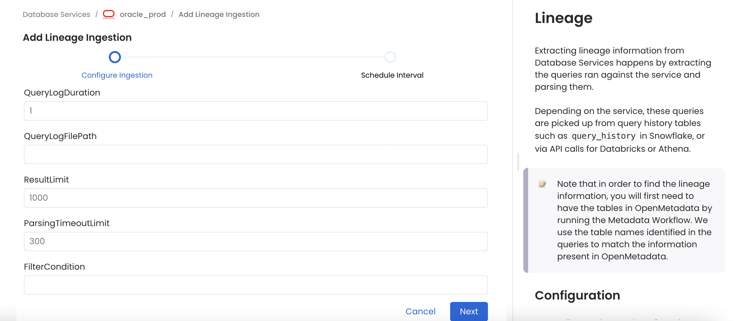 Configure the Lineage Ingestion