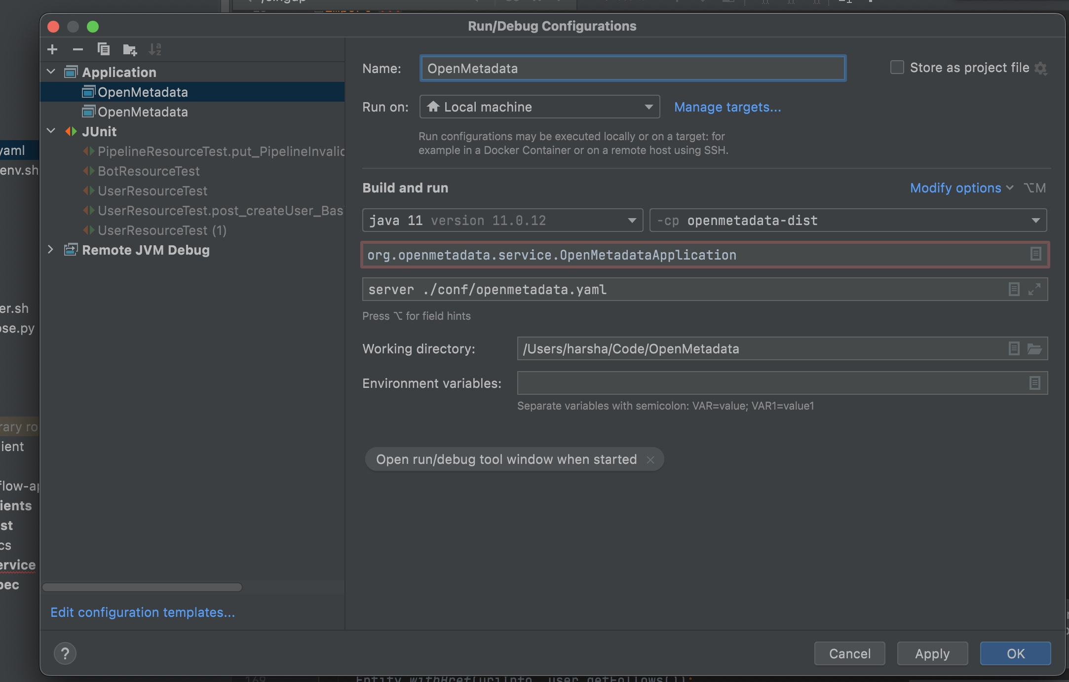 Intellij Runtime Configuration