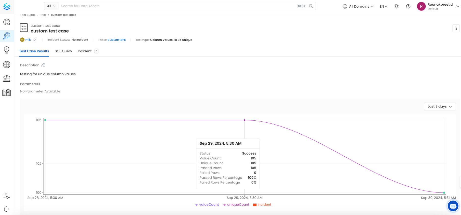 Test suite results page