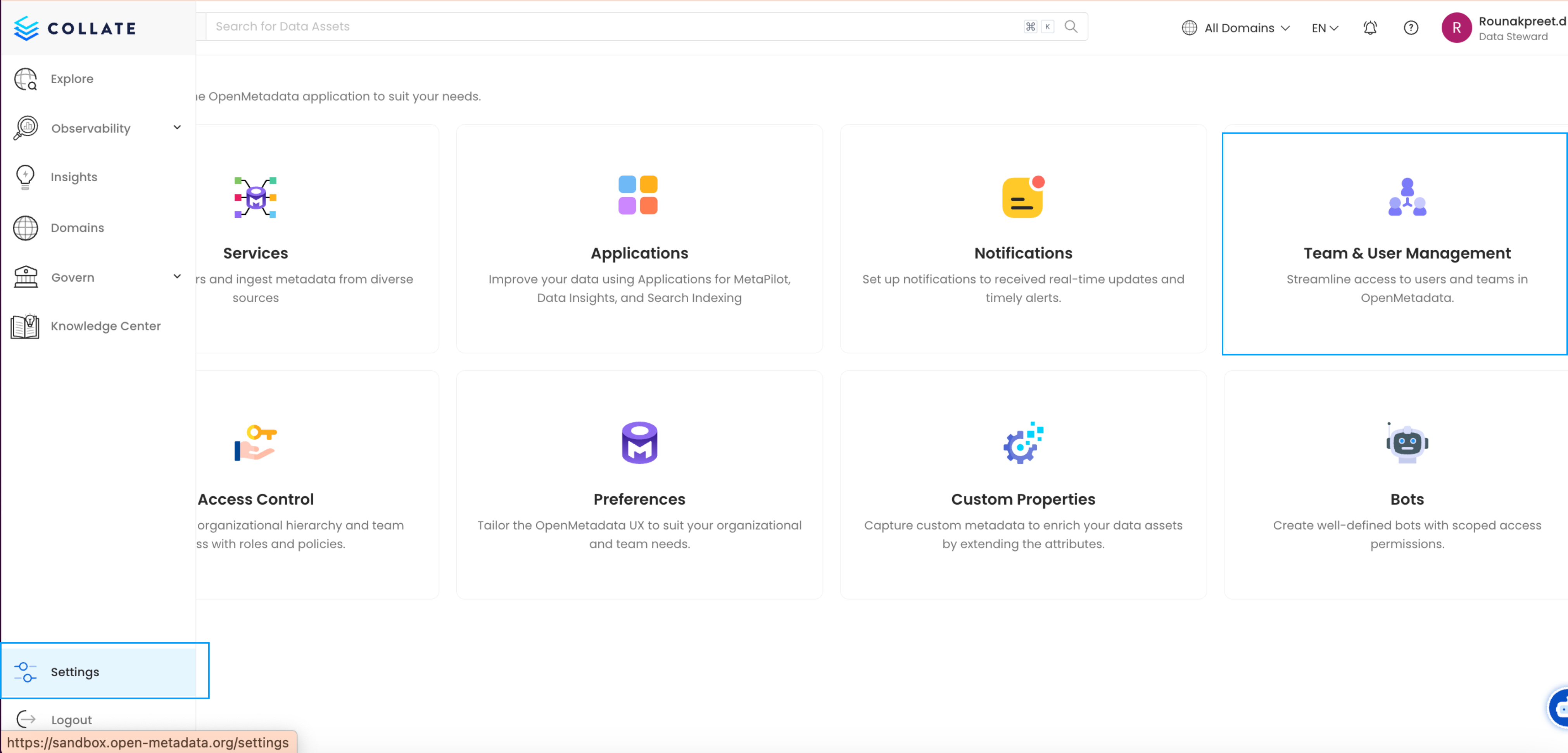 Settings > Team & User Management